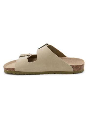 Leder-Pantoletten in Khaki