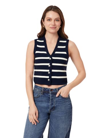 Gebreide gilet donkerblauw/wit