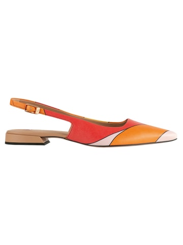 Leder-Slingballerinas in Rot/ Orange