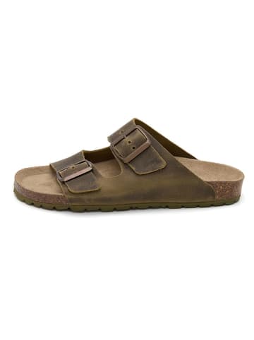 Skórzane klapki w kolorze khaki