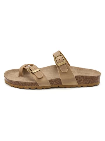 Leren teenslippers lichtbruin