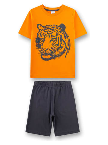 Pyjama in Anthrazit/ Orange