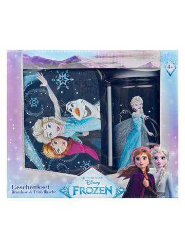 2tlg. Set: Brotzeitdose und Trinkflasche "Frozen" in Dunkelblau