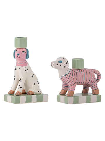 2-delige set: kaarshouders ''Doglie'' wit/lichtroze