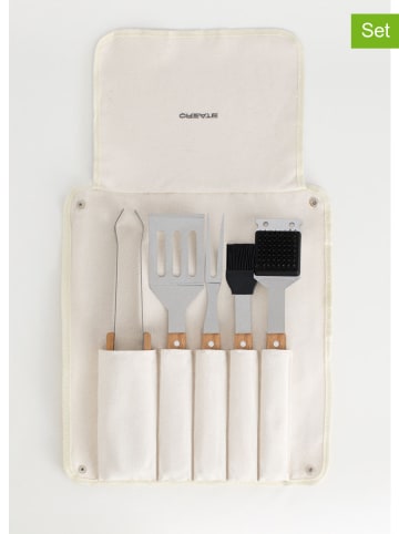 5tlg. Grillbesteck-Set in Beige/ Creme