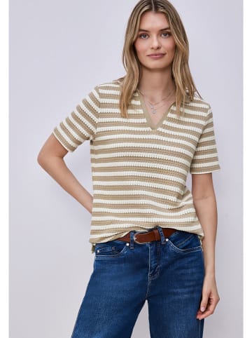 Poloshirt in Beige/ Weiß
