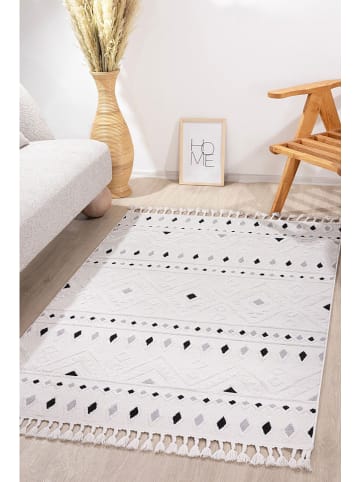 Kurzflor-Teppich in Creme/ Schwarz