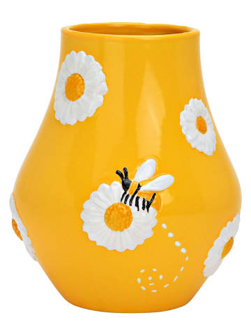 Vase "Flowers and bees" in Gelb - (H)18 x Ø 15 cm