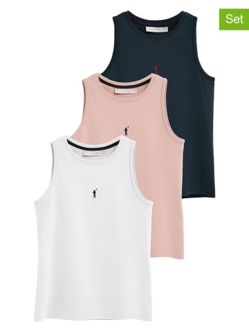 3-delige set: tops wit/donkerblauw/rosé