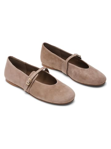 Leder-Spangenballerinas in Braun