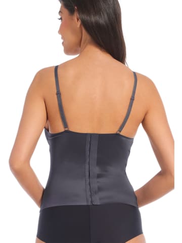 Top modelujący "Gloss Low Plunge Top" w kolorze antracytowym
