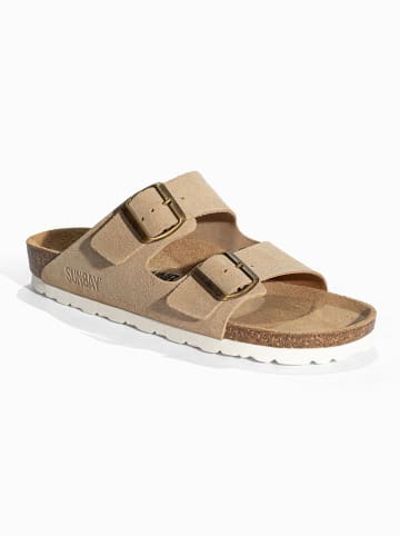 Leren slippers "Trefle" beige