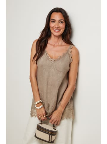 Linnen blousetop taupe