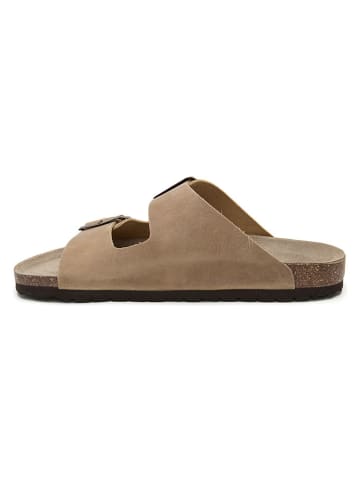Leder-Pantoletten in Taupe