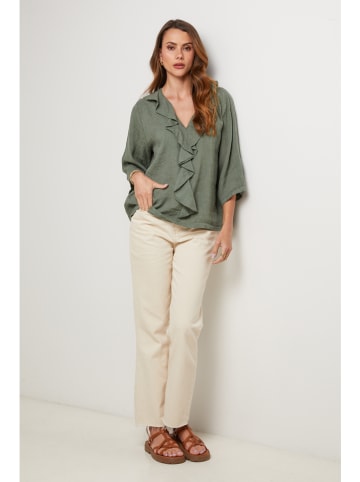 Lniana bluzka w kolorze khaki