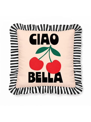 Poduszka "Ciao Bella" w kolorze beżowo-czarno-czerwonym - 55 x 55 cm