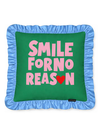 Poduszka "Smile For No Reason" w kolorze zielono-błękitnym - 55 x 55 cm