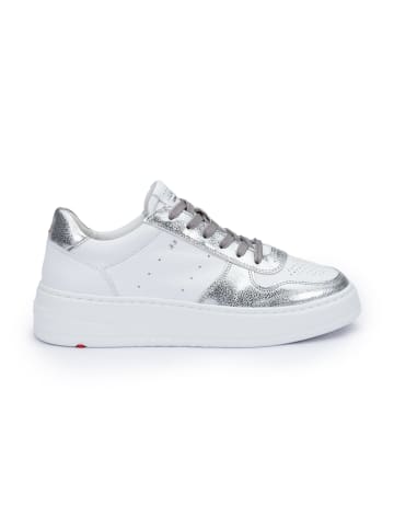 Skórzane sneakersy w kolorze srebrno-białym