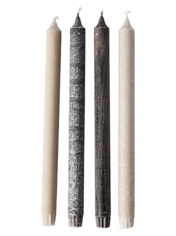 4-delige set: staafkaarsen "Yoro - Nordic Glow" crème/grijs - (H)30 x Ø 2,2 cm
