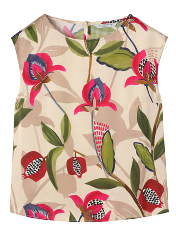 Blousetop zandkleurig/groen/roze