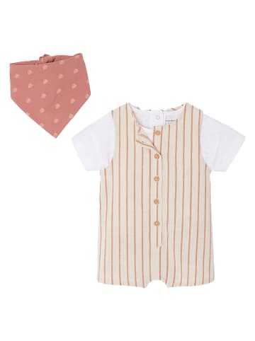 3tlg. Outfit in Beige/ Weiß/ Rot