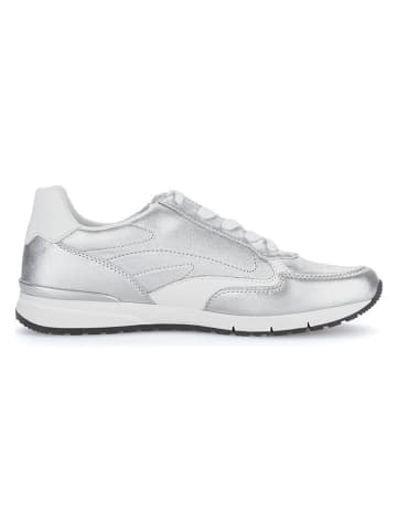 Leder-Sneakers in Weiß/ Silber