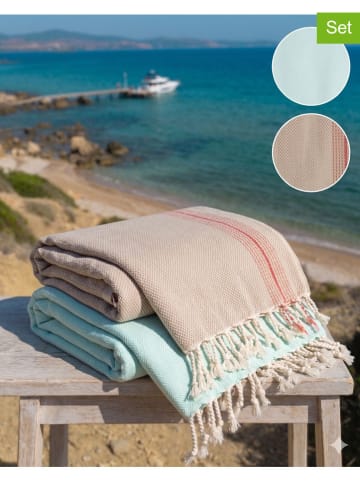 2er-Set: Hamamtücher in Rosa/ Türkis - (L)180 x (B)100 cm