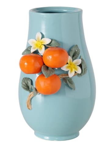 Vase "Orange" in Hellblau/ Orange - (B)14 x (H)19 x (T)11,5 cm