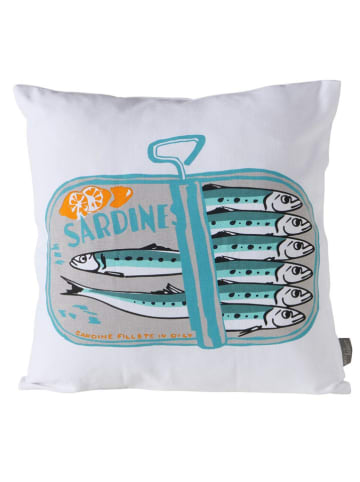 Kissen "Sardine" in Hellblau/ Grau/ Weiß - (L)45 x (B)45 cm