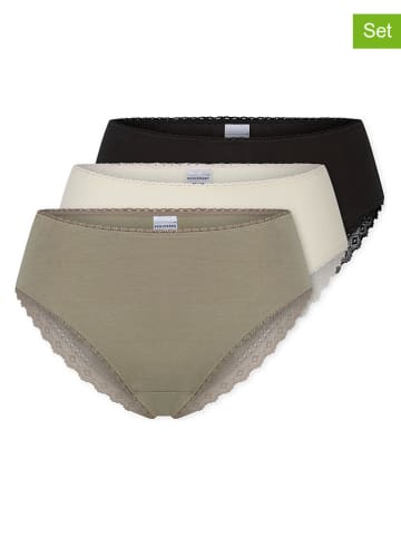 3er-Set: Slips in Khaki/ Creme/ Schwarz