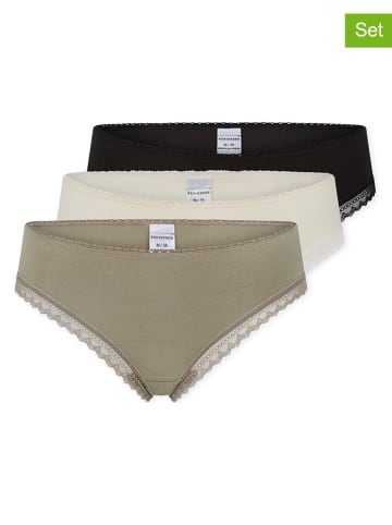 3-delige set: slips olijfgroen/crème/zwart