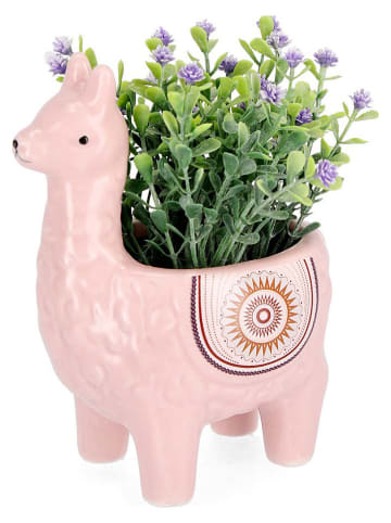 Kuntspflanze ''Alpaca'' in Rosa/ Grün - (B)12 x (H)16 x (T)8 cm