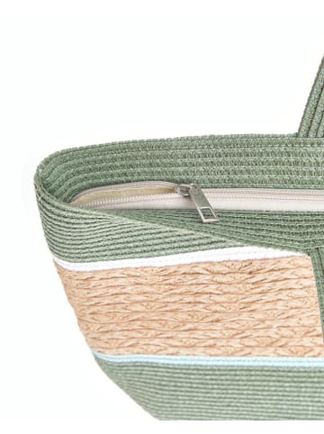 Shopper bag w kolorze zielono-beżowym - 48 x 30 x 16 cm