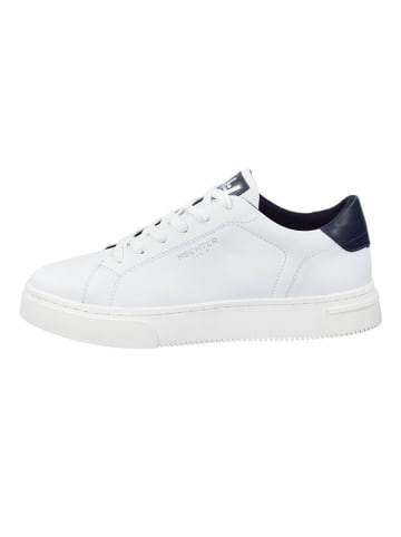 Leder-Sneakers in Weiß/ Dunkelblau