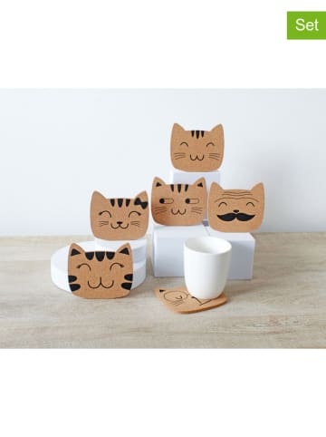 6er-Set: Untersetzer ''Cat Family'' in Hellbraun - (L)10,5 x (B)12 cm