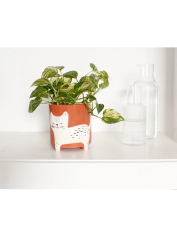 Blumentopf ''Katze'' in Orange - (H)14 x Ø 14 cm