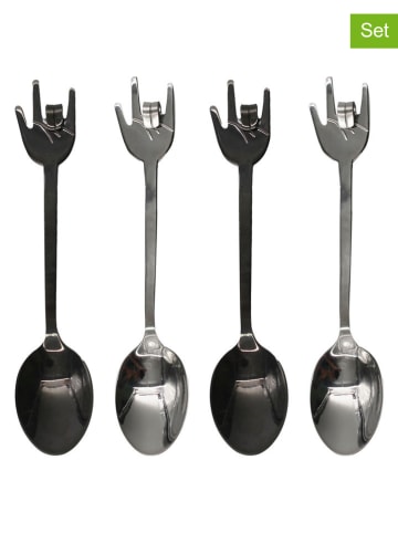 4er-Set: Kaffeelöffel ''Rock'' in Silber/ Schwarz - (L)12 cm