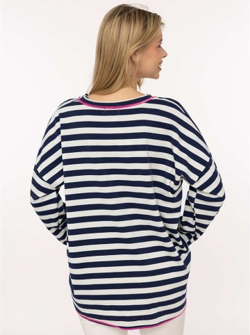 Sweatshirt "Neon Streifen" in Weiß/ Dunkelblau