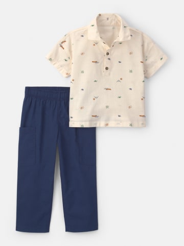 2tlg. Outfit in Beige/ Dunkelblau