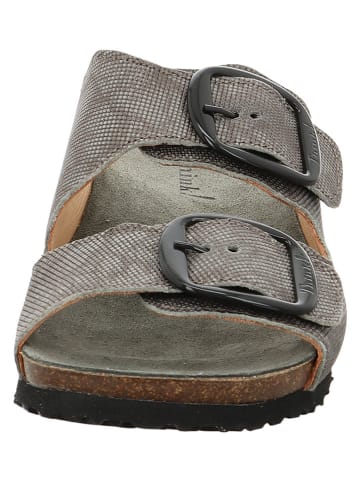 Leder-Pantoletten in Grau