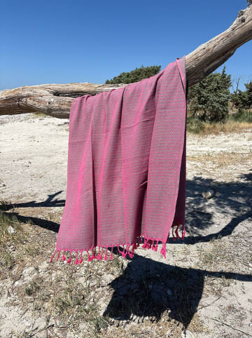 Hamamtuch "Samos" in Fuchsia/ Türkis - (L)180 x (B)100 cm