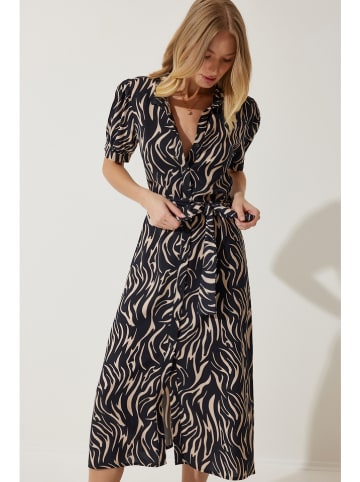 Kleid in Schwarz/ Beige