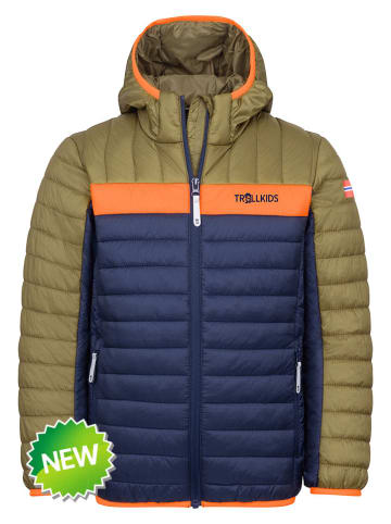 Doorgestikte jas "Eikefjord" kaki/donkerblauw