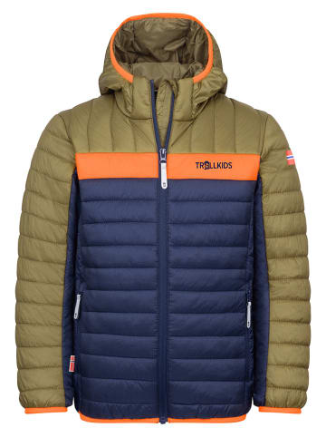 Doorgestikte jas "Eikefjord" kaki/donkerblauw