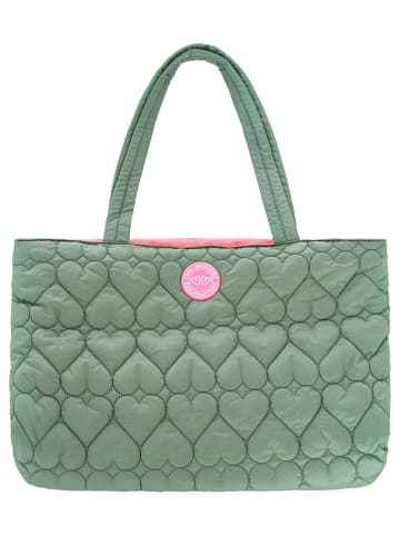 Shopper "Herzsteppung" groen - (B)50 x (H)35 x (D)13 cm