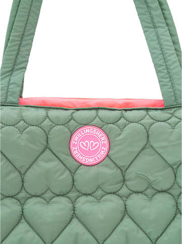 Shopper bag "Heart quilting" w kolorze zielonym - 50 x 35 x 13 cm