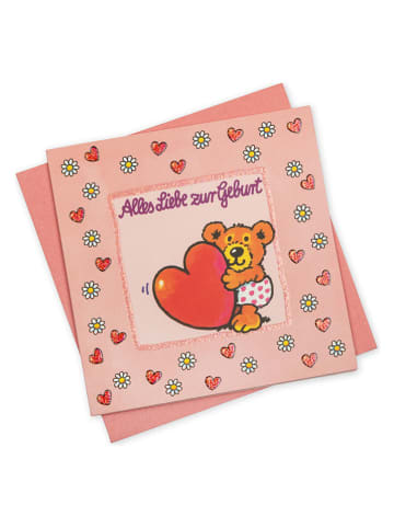Glitter-Grußkarte "Herzbär" in Rosa