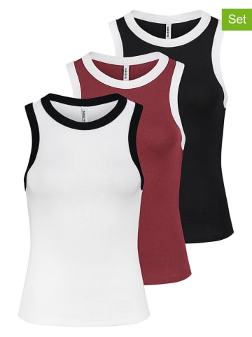 3er-Set: Tops in Rot/ Schwarz/ Weiß