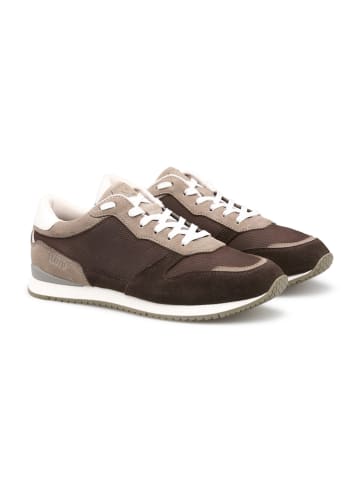 Skórzane sneakersy w kolorze beżowo-brązowym