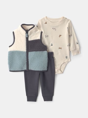 3tlg. Outfit in Blau/ Creme